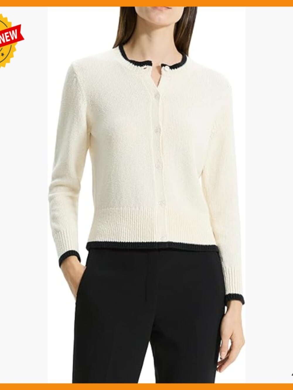 Textured Cardigan with Contrast Trim, Clean Cottoncash Blend